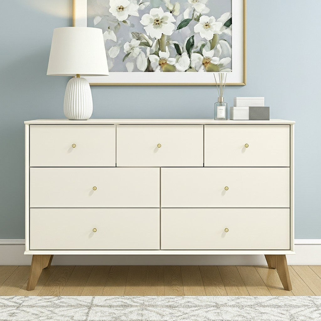 Norden Home Abby Corda 7 Drawer Chest of Drawers Ivory 77.3cm H X 119cm W X 39.3cm D