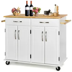 Helloshop26 - Küchenwagen auf Rollen 122 x 48 x 93 cm mit vielfältigen Ablagemöglichkeiten modernes Design weißes Holz 20_0018845
