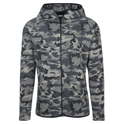 Langmantel URBAN CLASSICS "Urban Classics Herren Interlock Camo Zip Jacket", Herren, Gr. M, grau (schwarz camo), 60% Baumwolle, 40% Polyester, Mäntel
