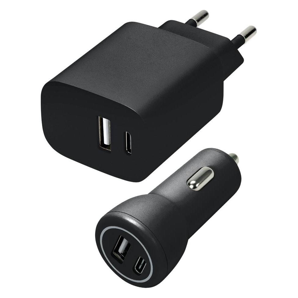 Speedlink Wall & Car Charger Set USB-A & USB-C 15W, black (15 W, 2 Ports) (SL-690202-BK)