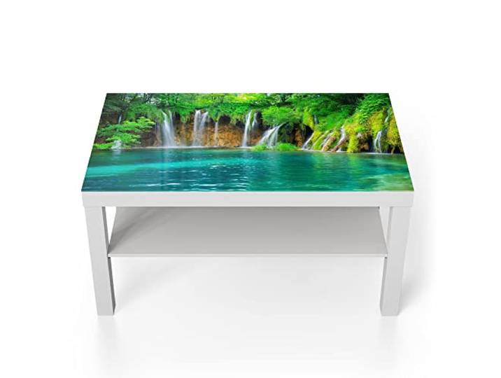 DEQORI Glastisch weiß groß 90x50 cm Motiv Wasserfälle in Kroatien ausgefallener Beistelltisch aus Glas Hochglanz Couchtisch fürs Wohnzimmer moderner Couch Tisch mit Design
