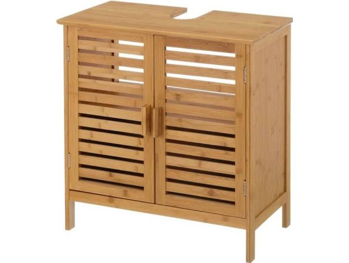 Meuble sous vasque - JUANIO - JUANIO - Bambou naturel - 60x30x62 cm - Encoche siphon 2 portes