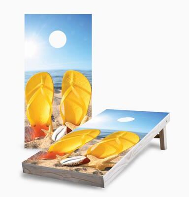 Skip's Garage Sandals on the Beach Corn Hole Board Set with Hole Lights