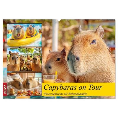 Capybaras on Tour. Wasserschweine als Weltenbummler (Wandkalender 2027 DIN A2 quer), CALVENDO Monatskalender