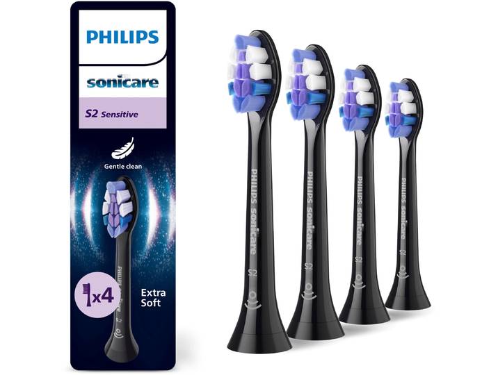 Aufsteckbürsten PHILIPS SONICARE Sensitive , schwarz, Zahnbürstenköpfe, 4 Stk., Aufsteckbürsten, für sensible Zähne und Zahnfleisch, für jedes Sonicare Handstück