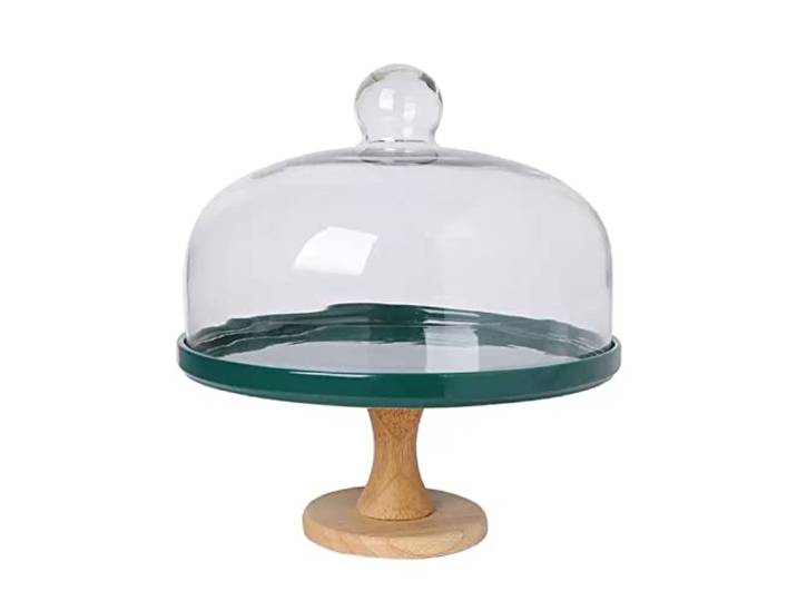 Multifunktional Kuchenständer Dunkelgrüner, hoher Kuchenform-Glasdeckel, Süßwarentablett, Dessert-Tisch-Präsentationsständer, Gebäck-Brot-Abdeckung Tortenständer(B,L)