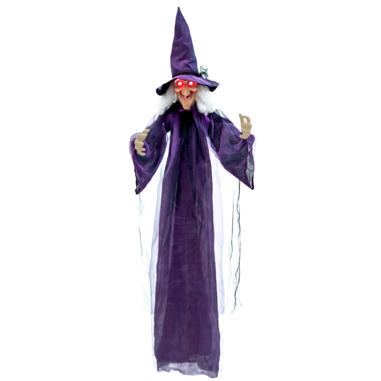 Costway Halloween Geanimeerde Hangende Pratende Heks met Lichtgevende Ogen en Griezelige Geluiden, Paars