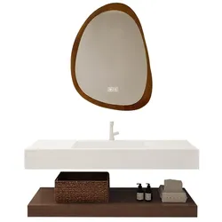 【C028】Waschbecken aus Keramik Modernes Waschbecken Badezimmer Hänge Waschbecken mit Asymmetrischer LED Spiegel, Ablage 120*55cm