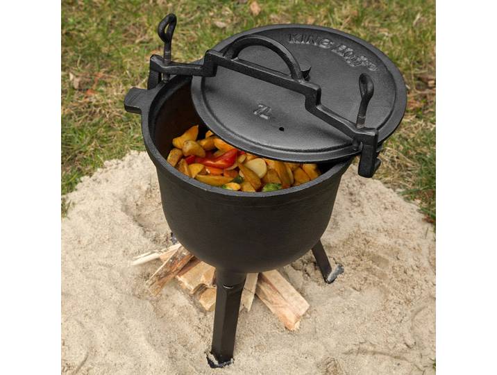 Camping-Kochtopf aus Gusseisen, Lagerfeuertopf, 8 Liter