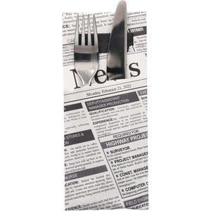 Papstar Bestecktaschen 89189, Newsprint, Papier, 20 x 8,5 cm, inkl. Servietten, 520 Stück