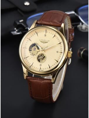 Fashion Sheath Automatic Skeleton Mechanical Watch For Men With Roman Numeral Dial golden