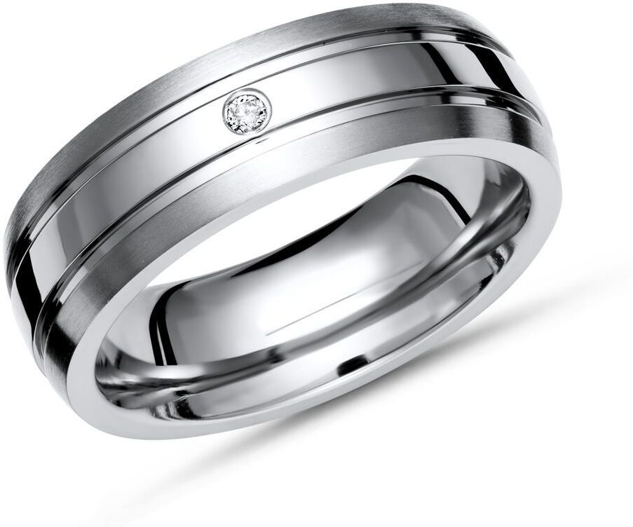 Unique Moderner teilpolierter Ring Titan mit Diamant silber
