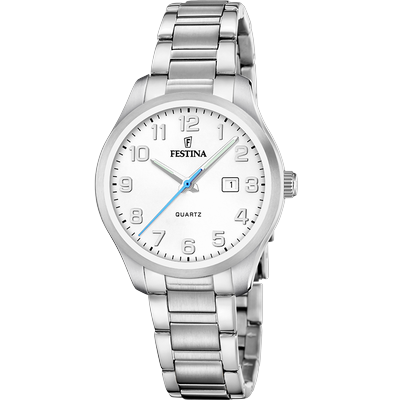 Quarzuhr FESTINA "Classic Steel", silber (silberfarben, weiß, weiß), Armbanduhren, Damen, silberfarben, Quarzuhr, Armbanduhr, Damenuhr, Edelstahlarmband, analog, Tag