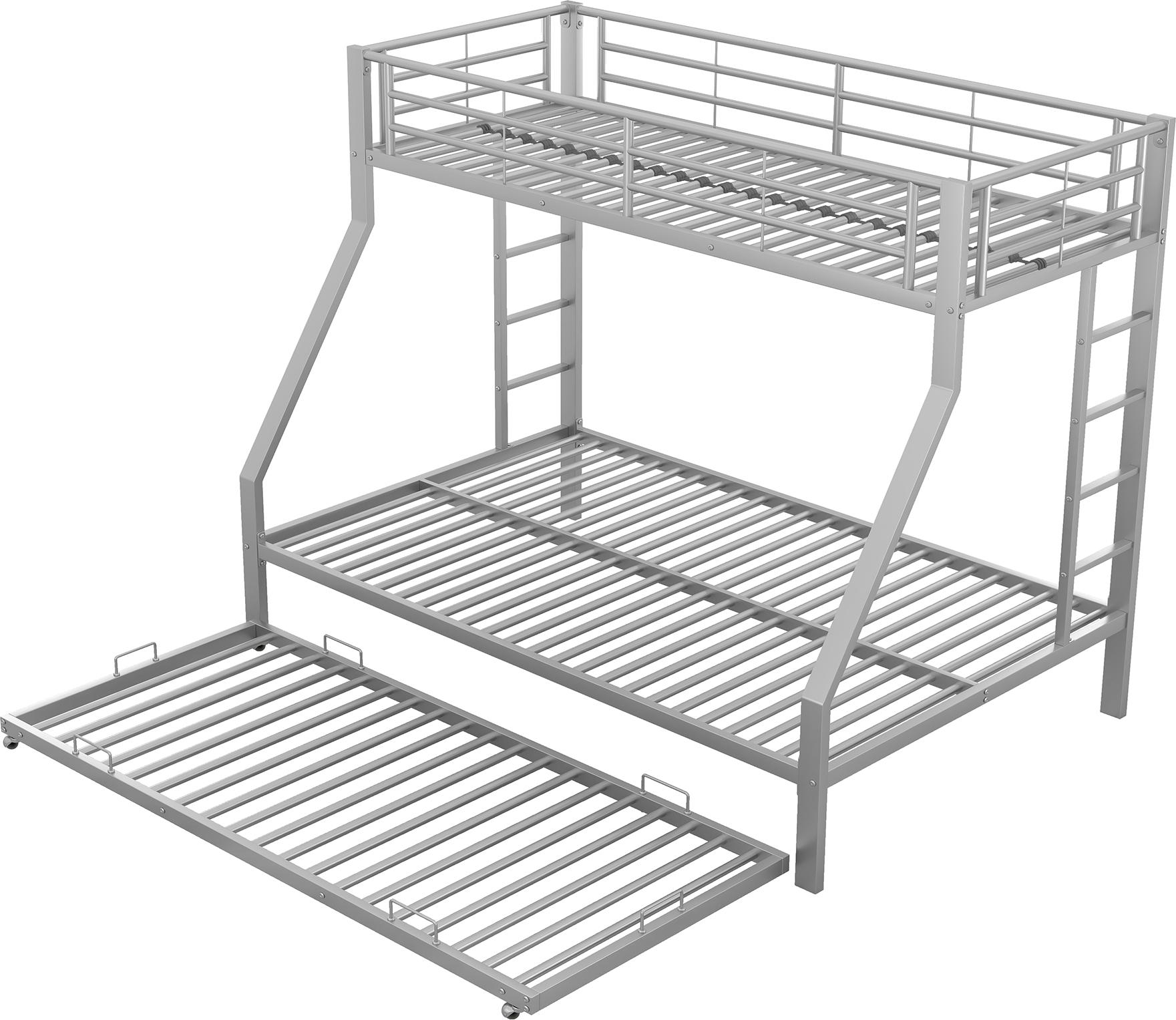 Etagenbett mit 2 Schlafgelegenheiten, Ausziehbett, Leiter und Rausfallschutz, 90x200cm/140x200cm, Kinderbett, Metallbett