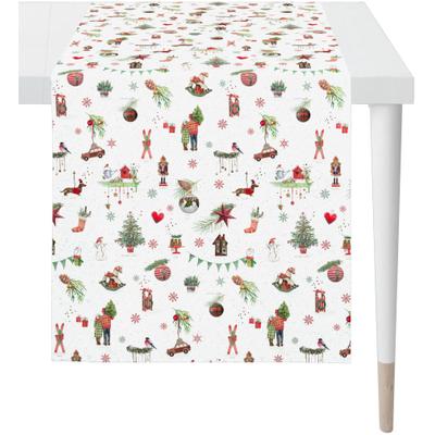 Tischläufer APELT "6200 WINTERWELT, Weihnachtsdeko, Weihnachten", bunt (weiß, bunt), B:48cm L:140cm, Baumwolle, Polyester, Tischdecken, Digitaldruck