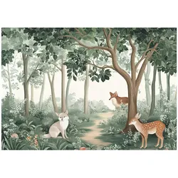 FOTOTAPETE Kinderzimmer Wald Tiere Vlies Tapete 300x210