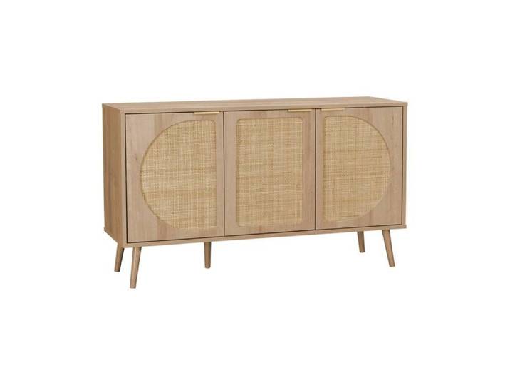 sweeek - Buffet scandinave décor bois et cannage arrondi 3 portes 120cm EVA