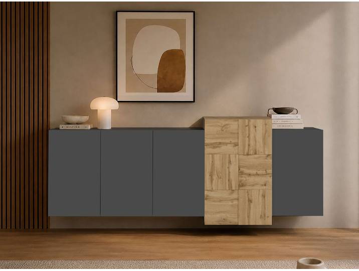 Sideboard GOODPRODUCT Lowboard NEXOS,Lowboard,TV-Kommode,TV-Möbel,TV-Bank , anthrazit matt, eiche wotan, B:210cm H:75cm T:40cm, Sideboards, Sideboard, Mit 5 Drehtüren, 8 geschlossenen Fächern, reversibel, B. 210 cm