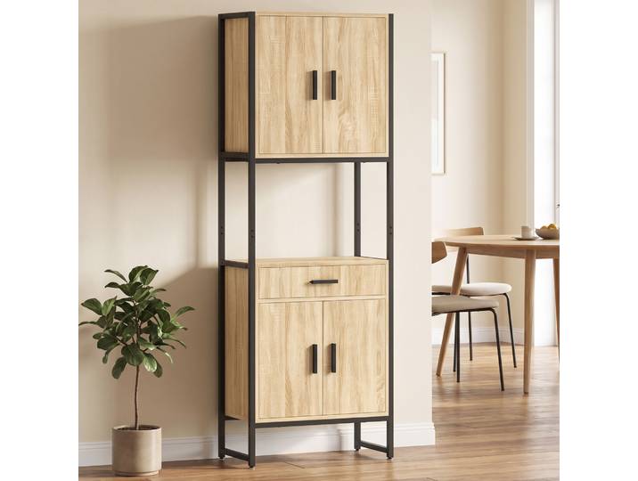 HOMCOM Armoire Cuisine Bois Naturel 4 Portes Tiroir 60x30x170cm