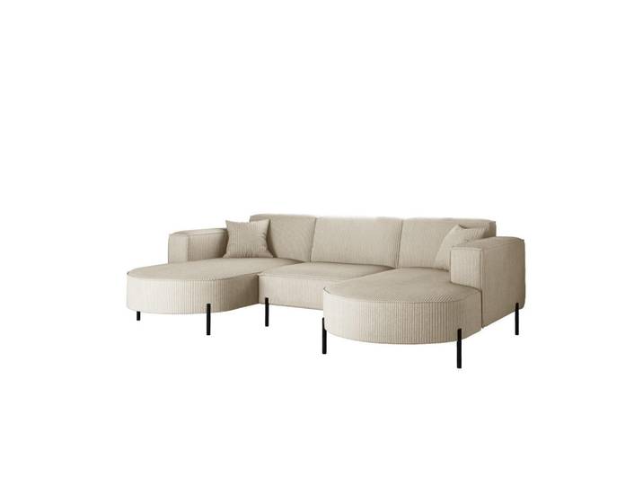 Kaiser Möbel Ecksofa Designer Modena U Rein stoff Poso Beige, Holz, 299x165 cm, Wohnzimmer, Sofas & Couches, Wohnlandschaften, Ecksofas