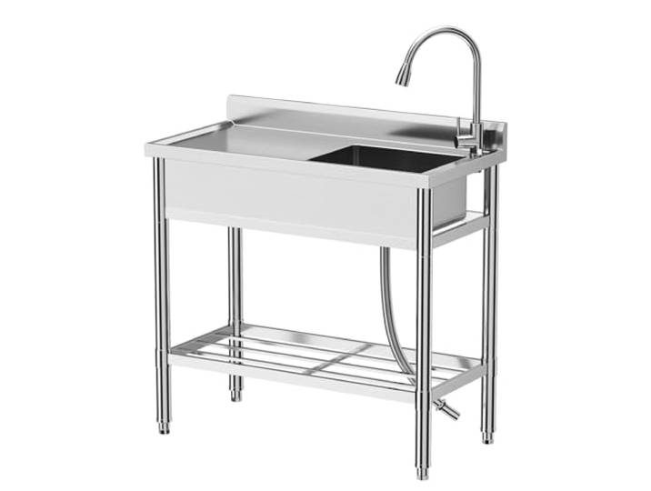 Küchenspüle Spültisch Freistehend Edelstahl Waschbecken Edelstahl-Spüle mit Wasserhahn, Ablage & Zubehör, Komplettset für Küche, Bad, Gewerbe 100x50x94 cm, Rostfrei & Langlebig