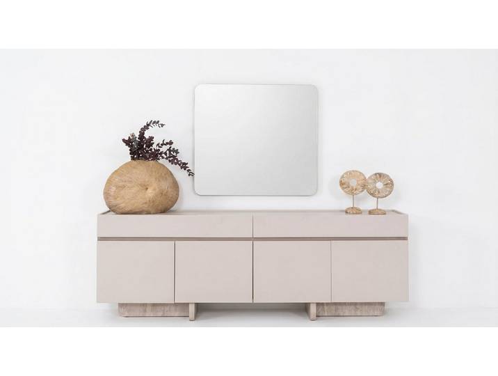 JVmoebel Kommode Kommode mit Spiegel Modern Beige Minimalistisch Design Sideboard, Made in Europa