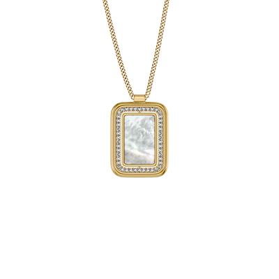 Kette mit Anhänger FOSSIL "Raquel", gold (gelbgoldfarben, kristallweiß, perlmuttfarben), Halsketten, Damen, Edelstahl, L: 71, mit Glasstein - mit Perlmutt