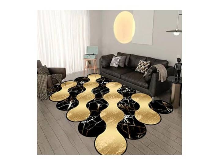 NJIEzhao Goldene unregelmäßige Teppichdekoration Heimteppiche For Wohnzimmer, waschbarer Schlafzimmerteppich, großflächige Sofa-Fußmatten(Color 3,200x250cm 78.7x98in)