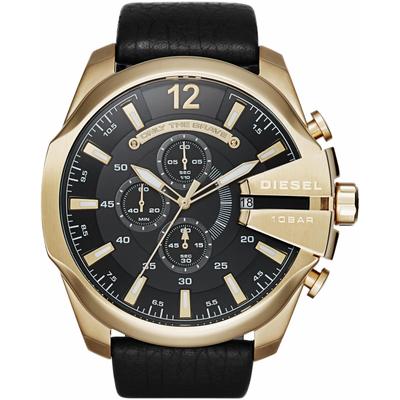 Chronograph DIESEL "MEGA CHIEF", schwarz, Armbanduhren, Herren, Chronograph, Quarzuhr, Armbanduhr, Herrenuhr, Stoppfunktion, Lederarmband
