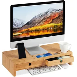 Relaxdays Monitorständer mit 2 Schubladen, Monitor Erhöhung, Braun