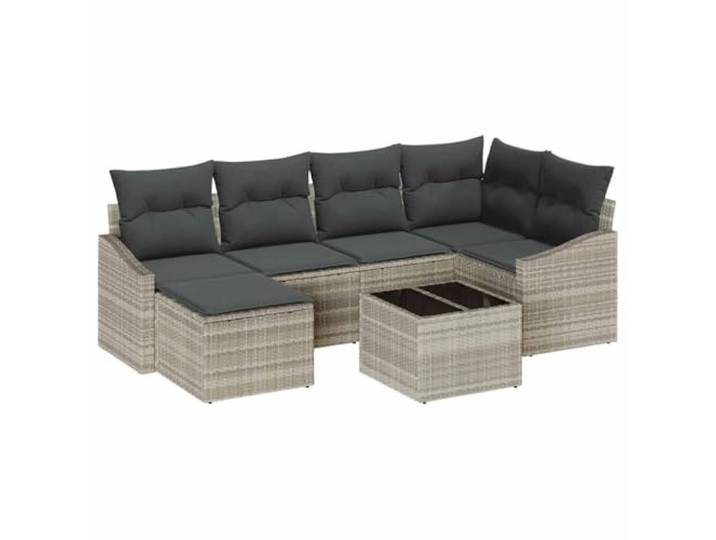 Garten-Set Polyrattan Hellgrau 7 Elemente für 6 Personen mit Ablagefächern UV Polyrattan Stahlrahmen Modulares Sofa, Stauraum, moderner Minimalismus, Terrasse, Garten