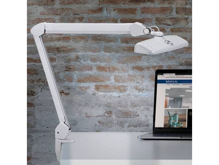 Maul LED Klemmleuchte MAULintro, dimmbar, weiß / opal, für Arbeitszimmer / Büro, Metall