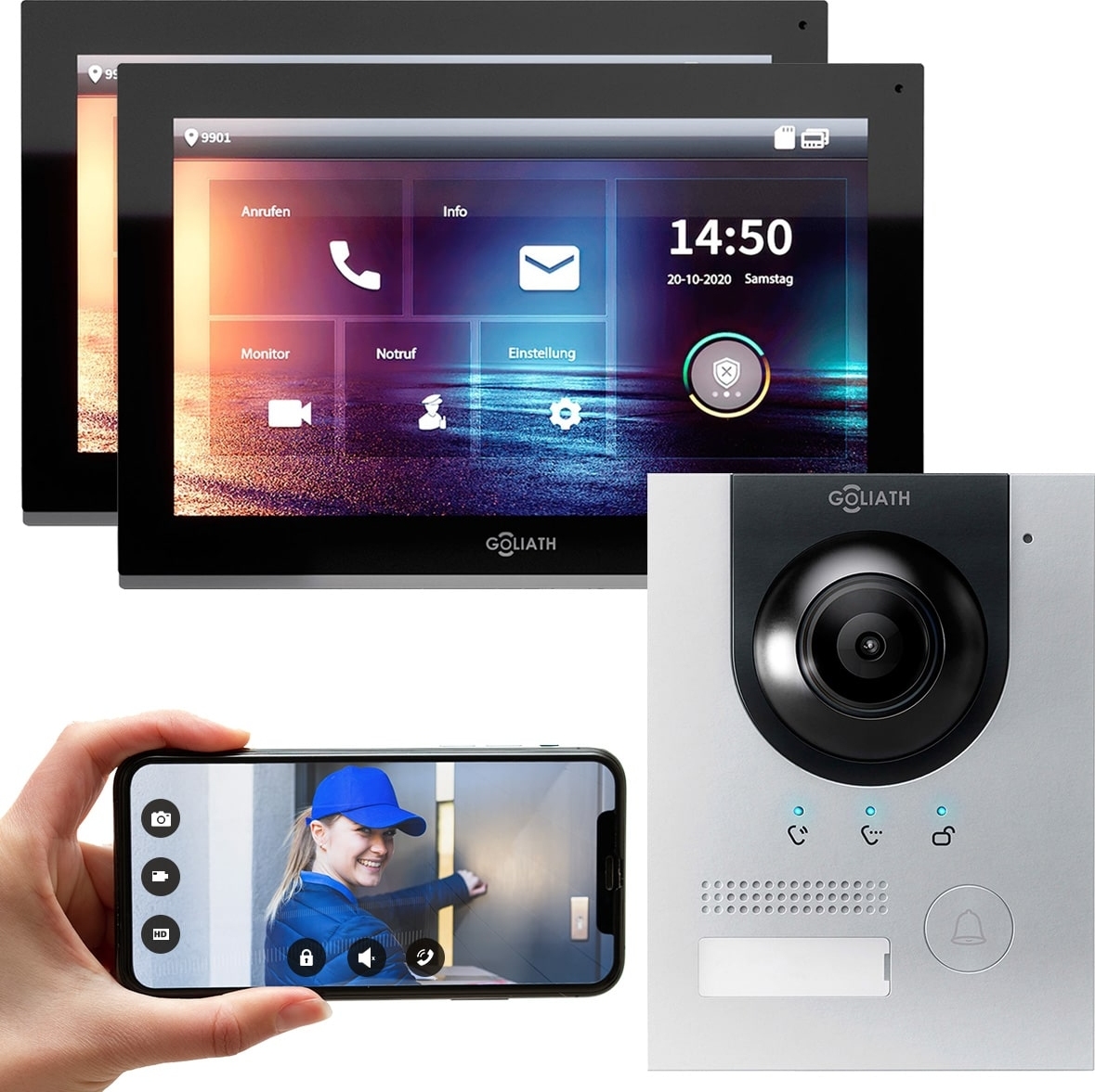 GOLIATH PRO IP Gegensprechanlage | App | Silber | 1-Familienhaus | 2x 10 Zoll | Aufputz | 180°