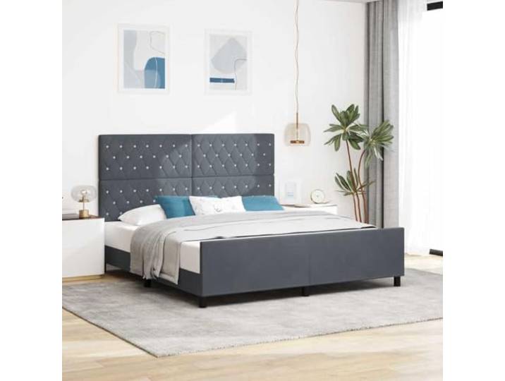 Samt Kiefer Design Luxus Boxspringbett Elegant Schlafzimmer 180 x 200 cm Boxspringbett mit Kopfteil Dunkelgrau 180x200 cm Samt Luxus Bett mit Lattenrost verstellbar Stabil Stilvoll Schlafzimmer