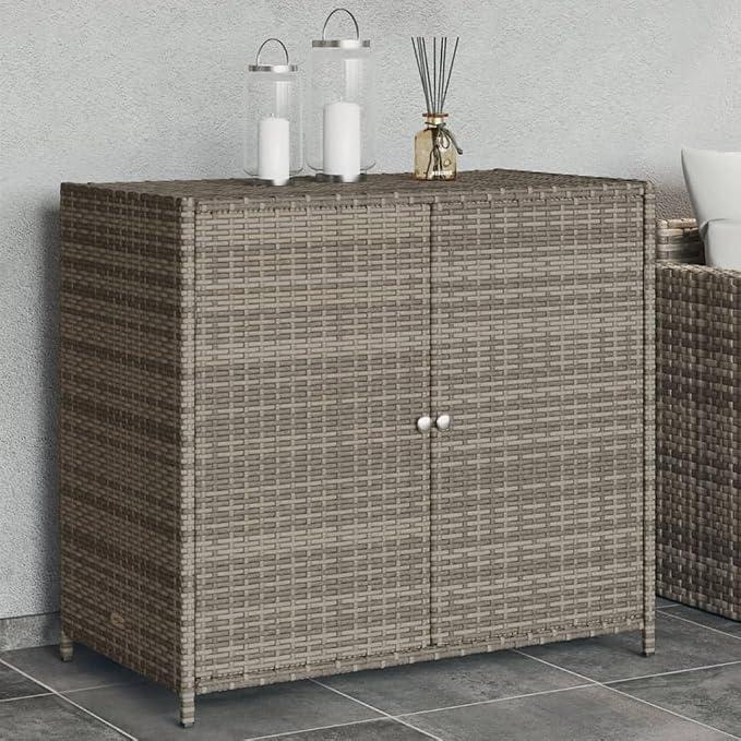Gartenschrank Grau 83x45x76 cm Poly Rattan, Geräteschuppen, Gerätehaus, Wetterfest, Outdoor Schrank, Gartenhausschränke, Terrassenschrank - 365545
