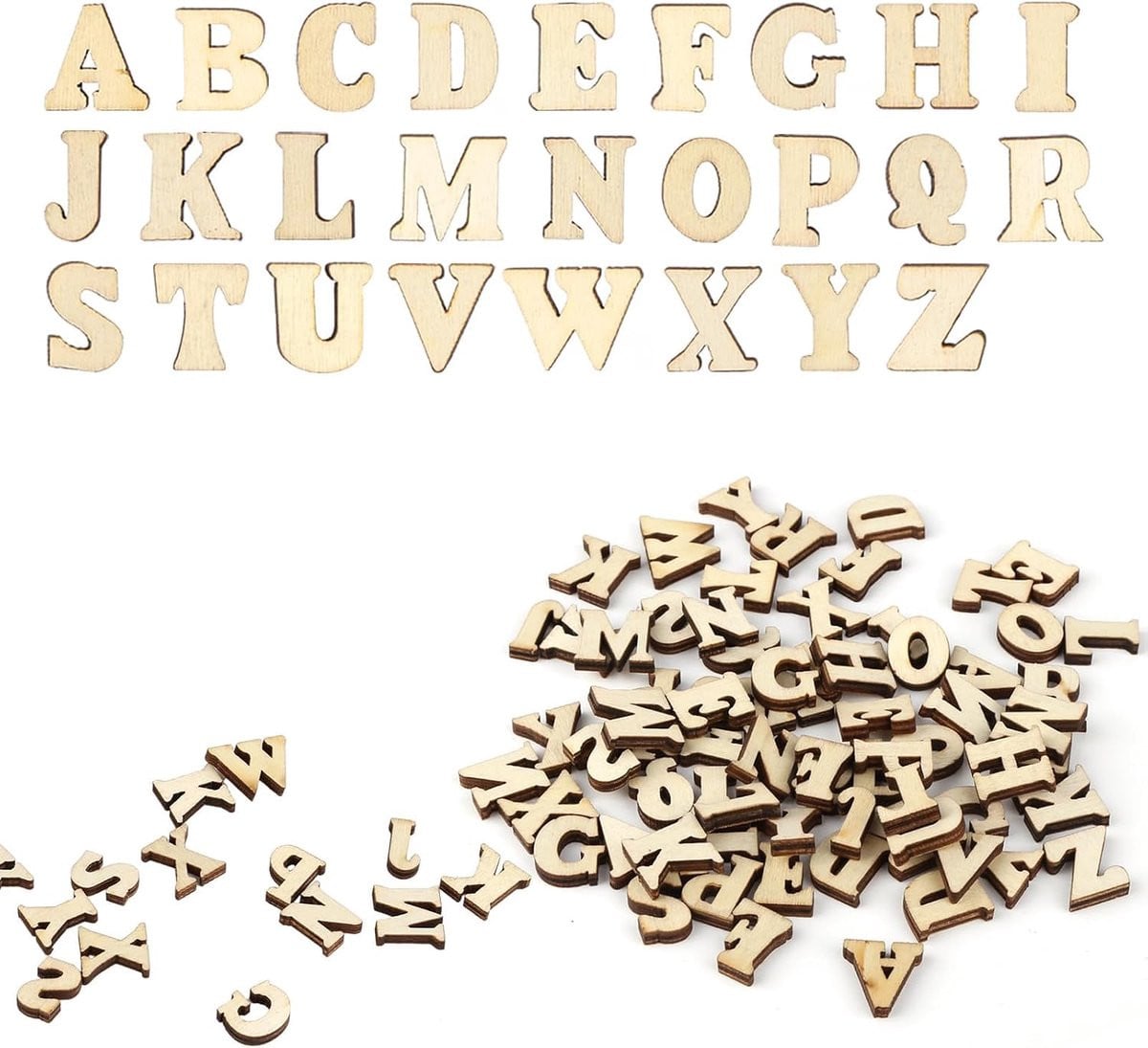 Set van 208 kleine houten letters voor ambachten, alfabet letters 15 mm