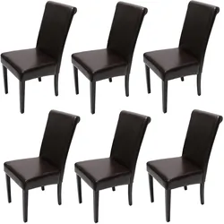 6er-Set Esszimmerstuhl Stuhl Küchenstuhl Novara II, Leder ~ braun, dunkle Beine