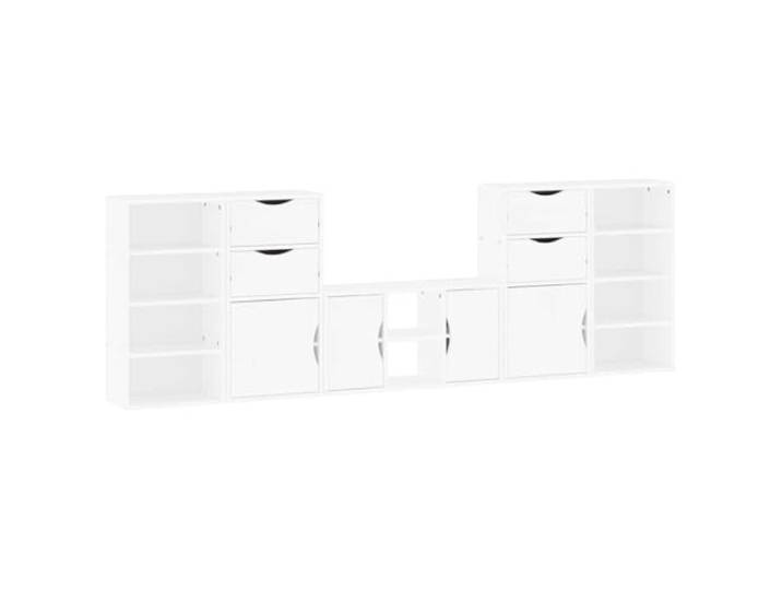LKJephalotrope 5-tlg. Wohnwand ODDA Weiß Massivholz Kiefer TV-Möbel Modulares 5-teiliges Set aus Kiefernholz für Wohnzimmer oder Flur. Bietet flexiblen Stauraum und modernes Design.