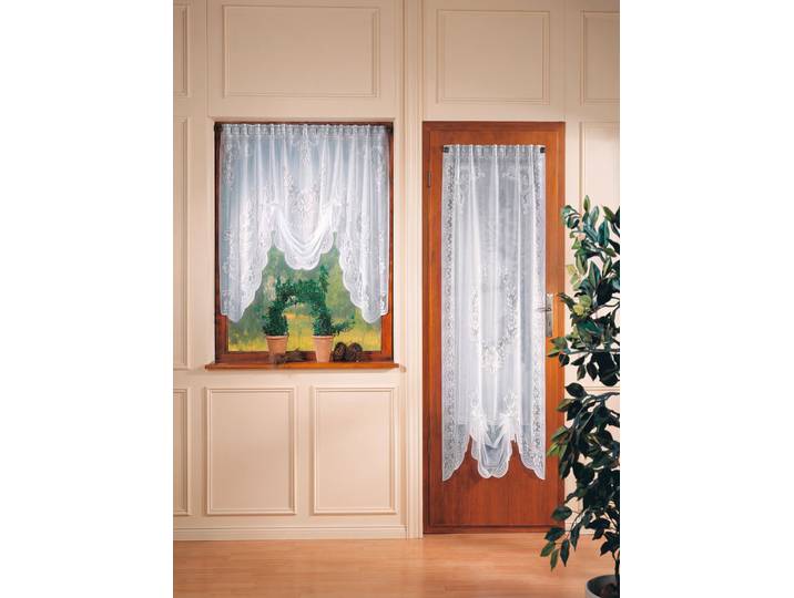 Fensterdekoration mit Stangendurchzug, Weiss, Größe 037 (Store, M-Form H110xB180 cm)