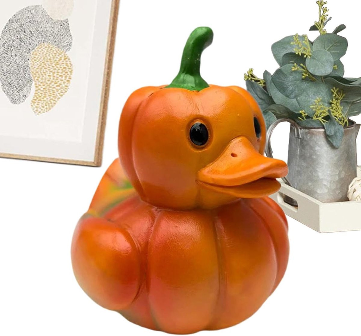 Chili Eend Beeldje - Realistisch Hars Figuur voor Tafeldecoratie - H x B x D: 11 x 9 x 9 cm