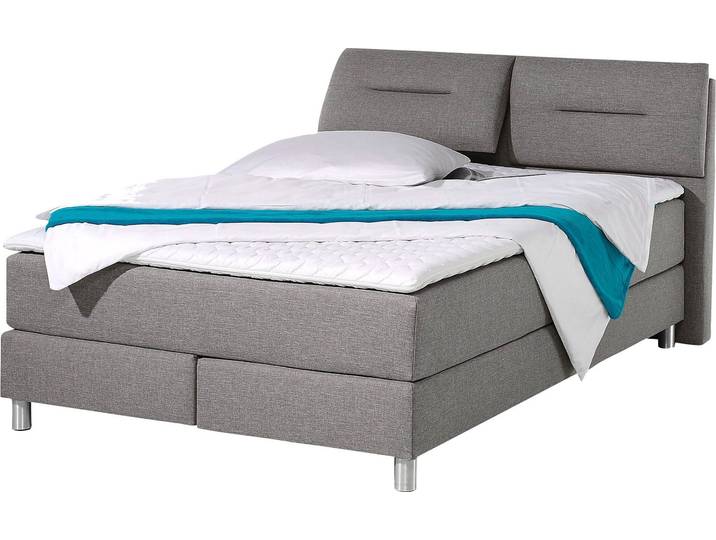 Boxspringbett, Strukturstoff, Hellgrau, 140×200 cm, H3, 7-Zonen-Kaltschaummatratze, Maintal