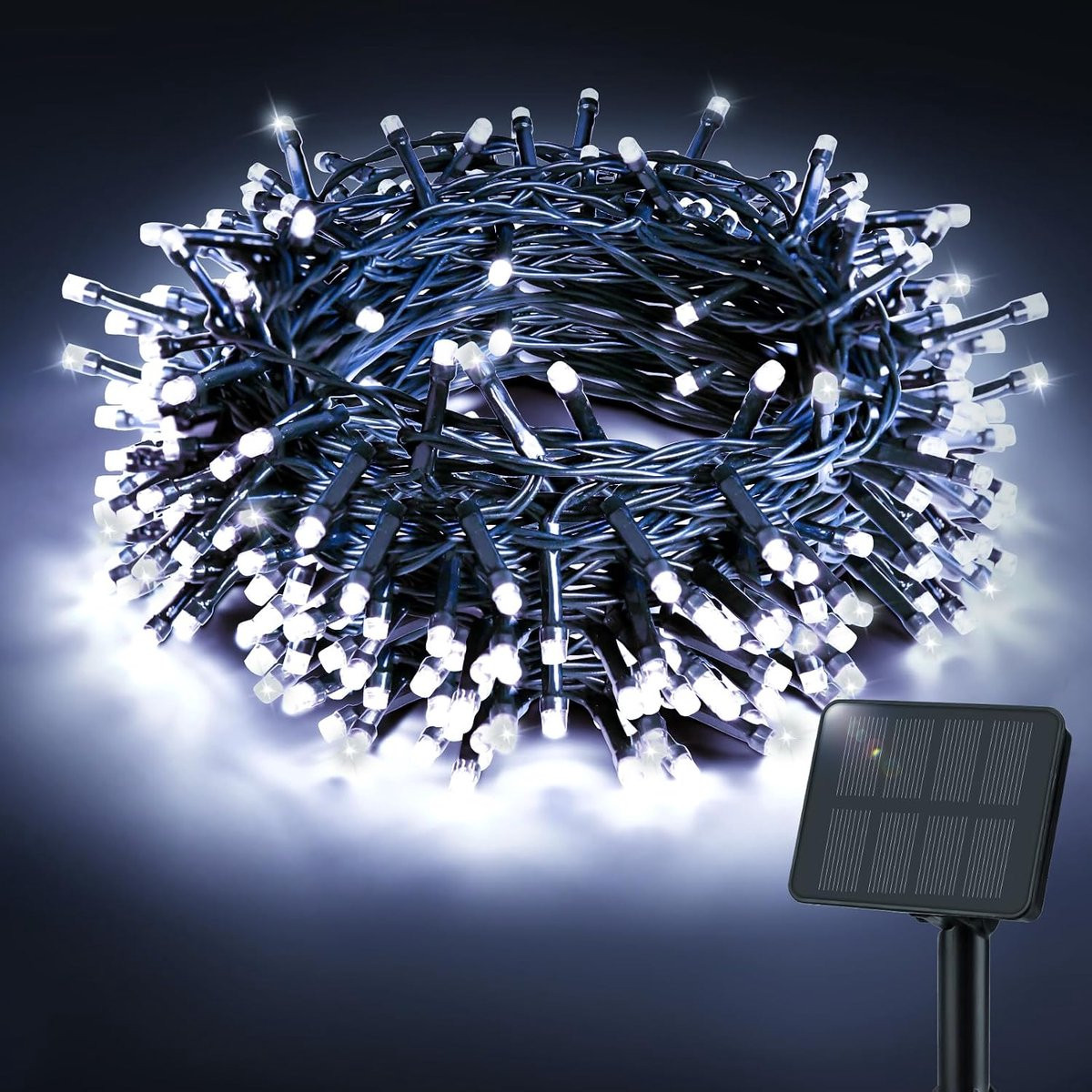 Merkloos Lichtsnoer op zonne-energie met 120 leds, 12 m, koud wit, IP65 waterdicht, 8 modi
