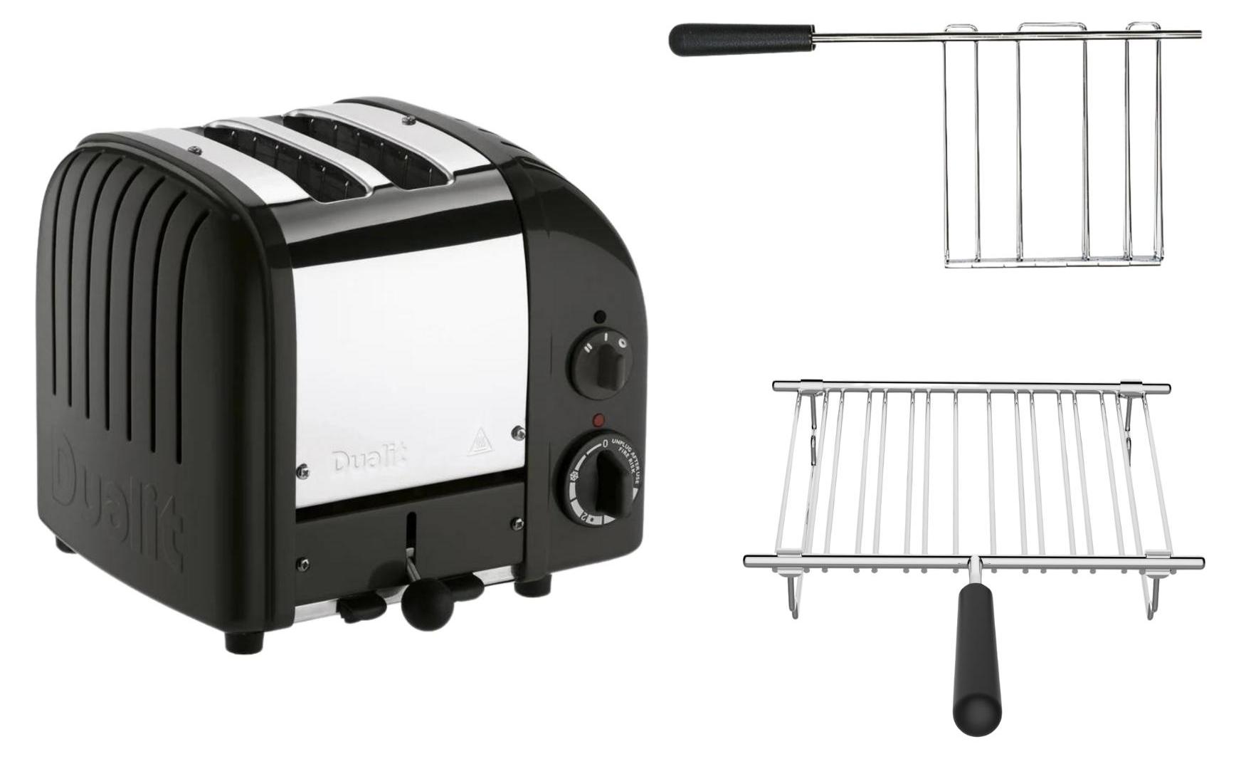 Dualit Toaster Paket 2, 2er Toaster mit Brötchenaufsatz und Sandwichzange Schwarz Matt