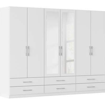 Kleiderschrank RAUCH "Schrank Garderobenschrank Mehrzweckschrank Schlafzimmer HERSBRUCK", weiß (alpinweiß), B:271cm H:210cm T:54cm, Holzwerkstoff, Schränke, Kleiderschrank, mit großzügigen Schubladen sowie Spiegeltüren MADE IN GERMANY, Topseller