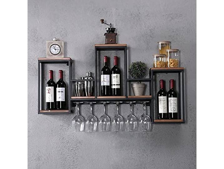 Begoniape Wandmontierte Metall Weinregal, Massivholz Weinflaschenhalter 30kg Tragfähigkeit, Küchenregal Wand Hausbar Lagerung Holzfarbe Oben und Unten für rote Hotels, Lounges, individuelle Wohnungen