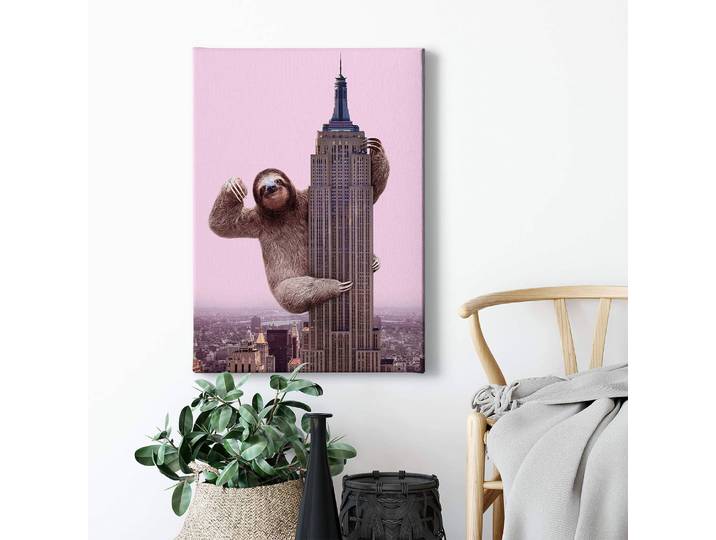 Wandbild King Sloth Polyester PVC / Fichtenholz Pink 50 x 70cm