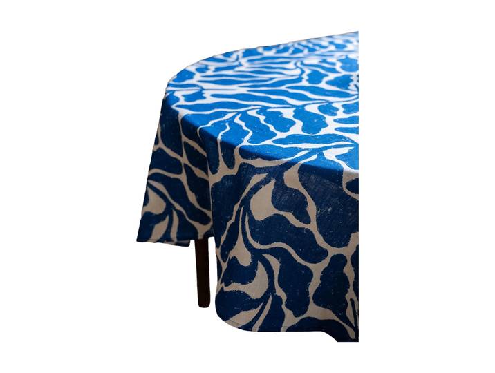 Fine Little Day Nappe Leaves Blanc-bleu, 147x250 cm