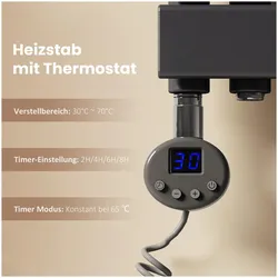 Emke Elektrischer Handtuchwärmer mit Heizstab und Timer, Anthrazit 762x500mm 400W, Heizkörper, Schwarz