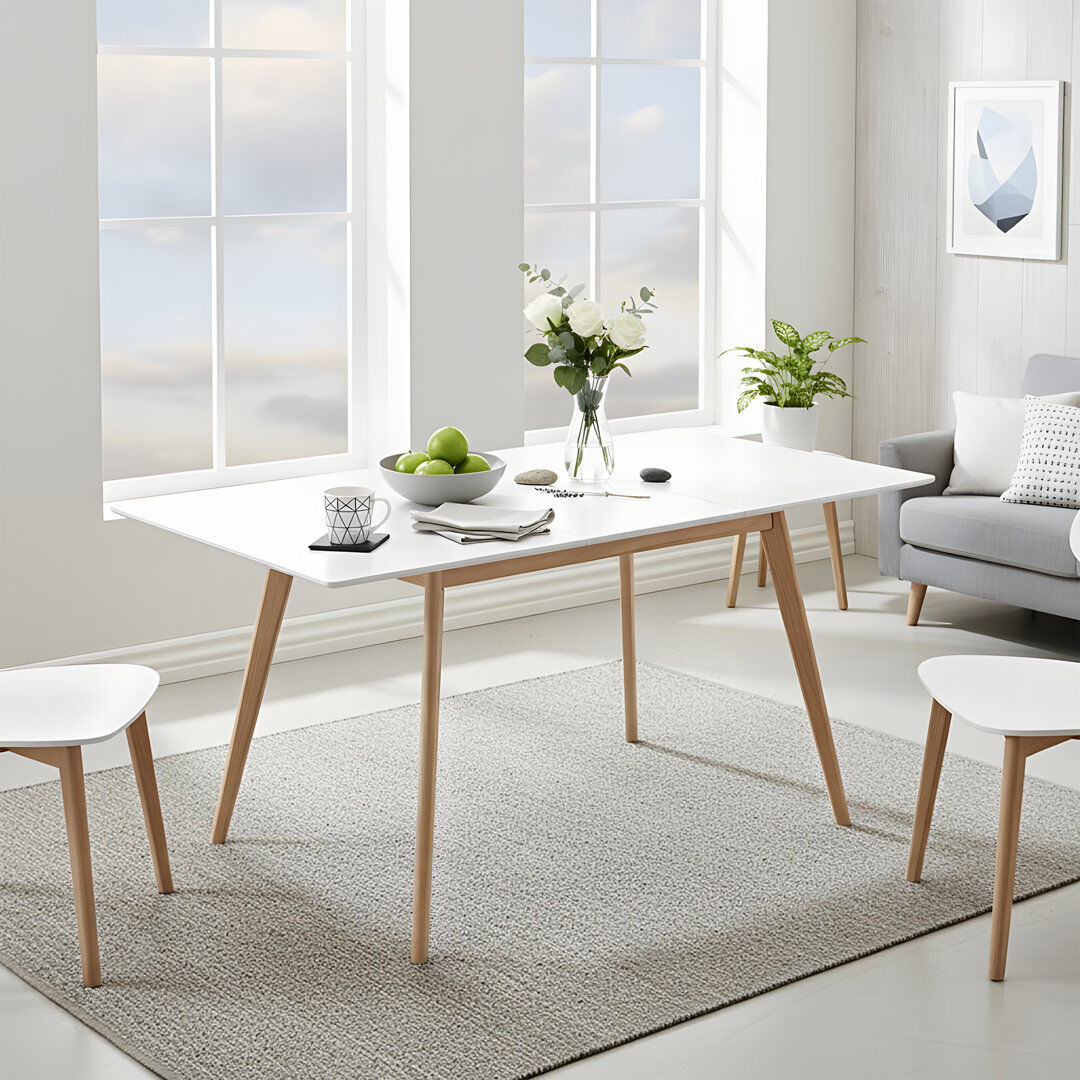 EGGREE Extendable Beech Solid Wood Base Dining Table White