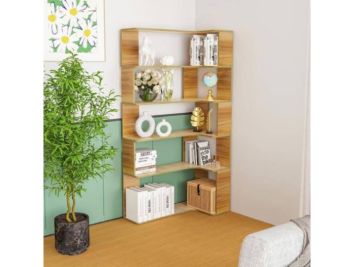 Étagère Coin Rustique Pour Coin de Lecture -5 Niveaux de Rangement -XUANYU -Rangement Multifonctionnel -Anti-basculement - Jaune